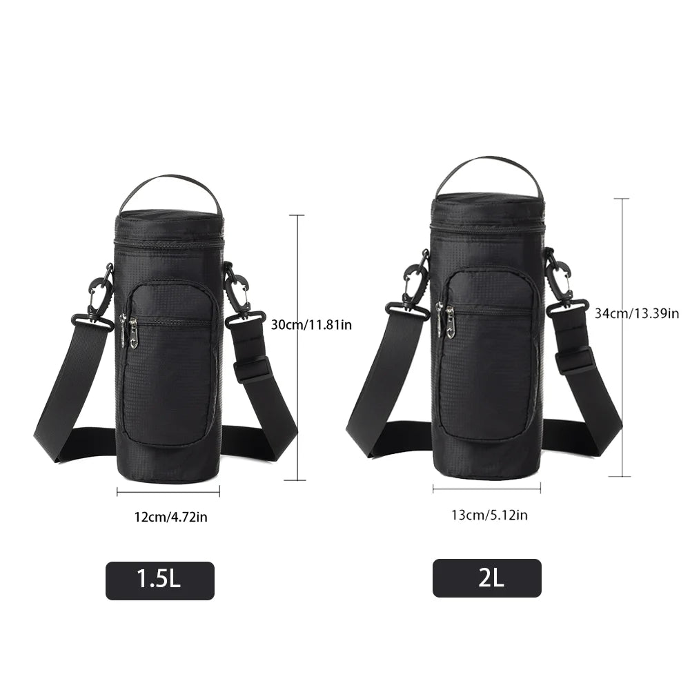 Insulated Oxford Water Bottle Bag – 1L/2L Pouch for Hiking and Summer Travel