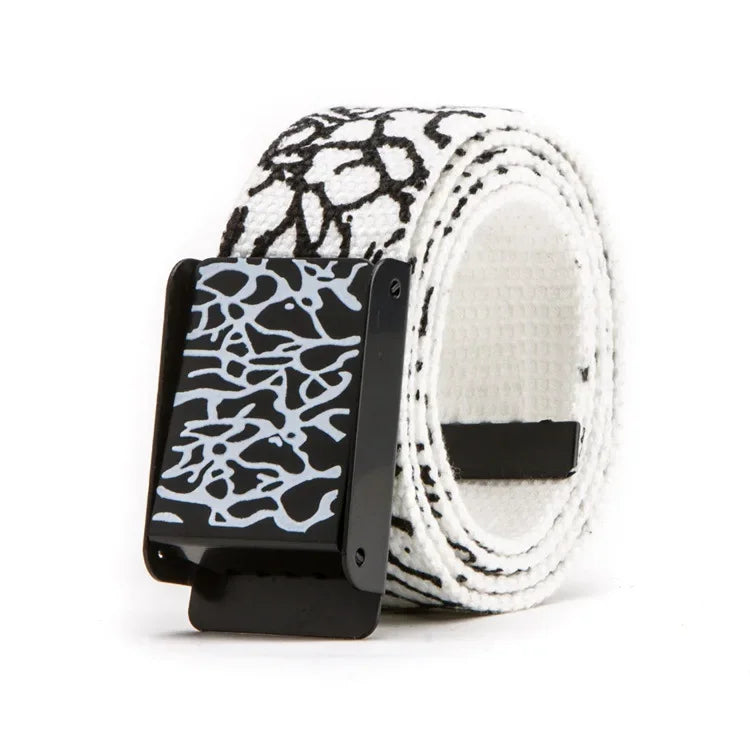 Graffiti Print Canvas Belt Pants – Unisex Streetwear for Casual Hip Hop Style
