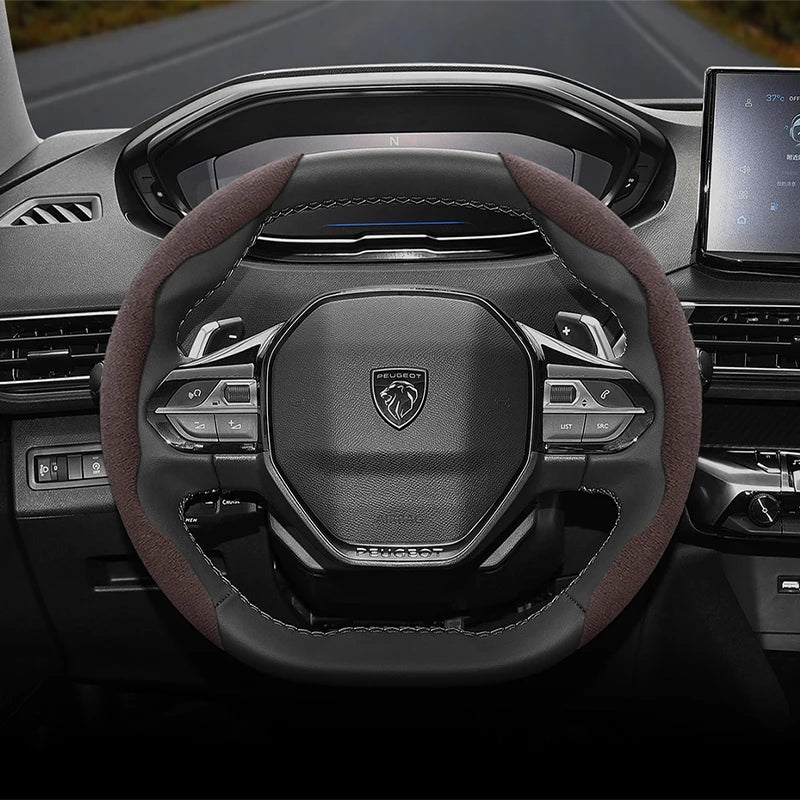 Suede Steering Wheel Cover – Anti-Slip Segmented Grip for Peugeot Vehicles