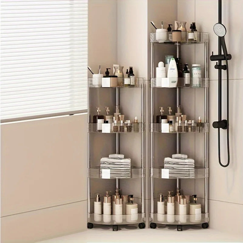 Multi-Layer Bathroom Storage Trolley – Transparent Space-Saving Rack for Home Organization