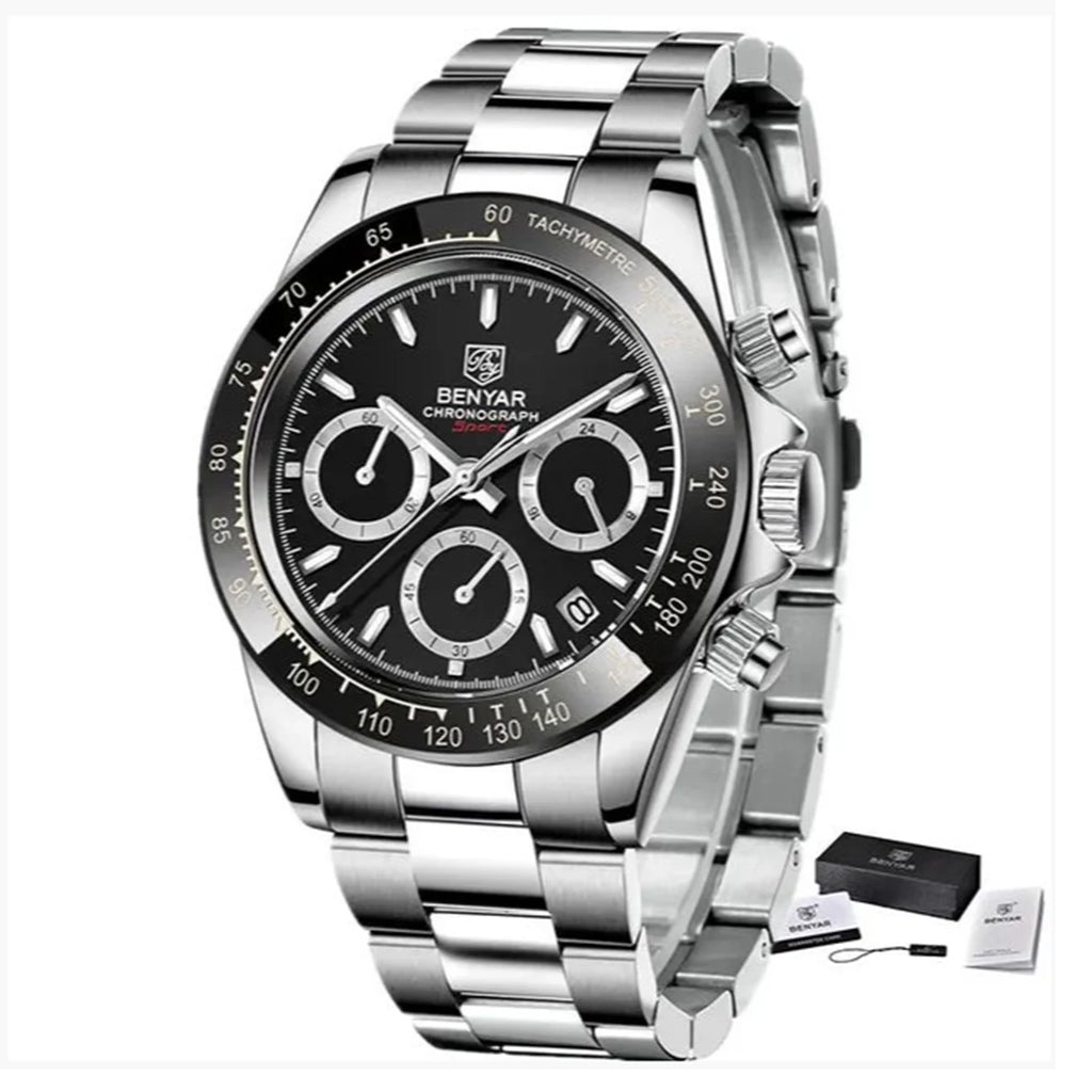 BENYAR Stainless Steel Chronograph Watch – Luxury Quartz for Men