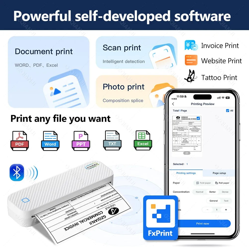 Portable A4 Thermal Printer – Bluetooth Photo and Document Maker for Office