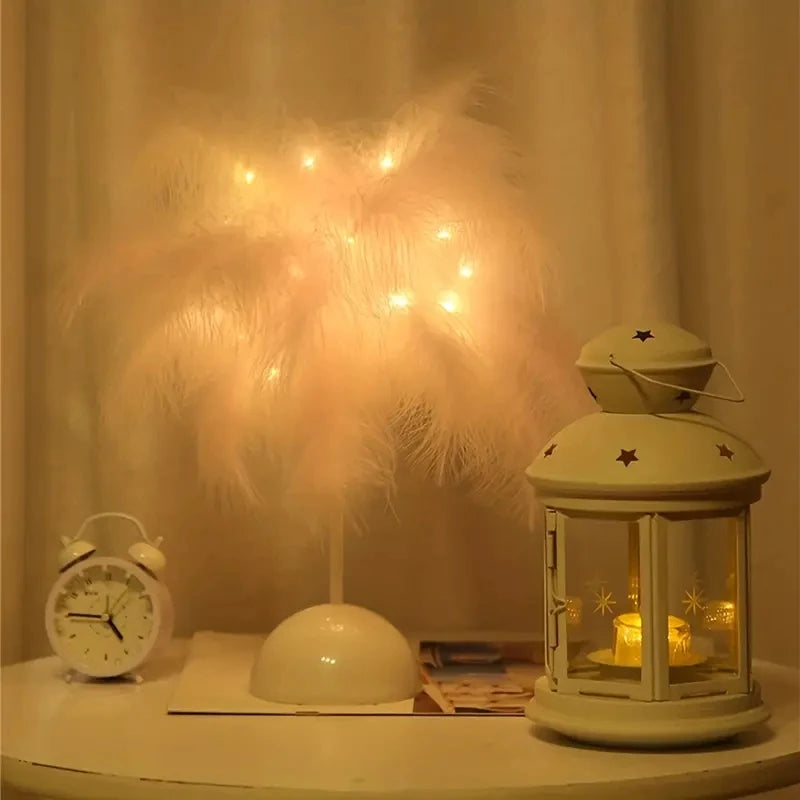 Feather LED Table Lamp – Battery-Powered Portable Night Light for Kids Bedroom