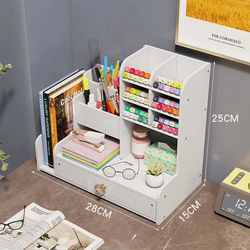 Wooden Desk Organizer – Desktop Stationery Storage for Home Office