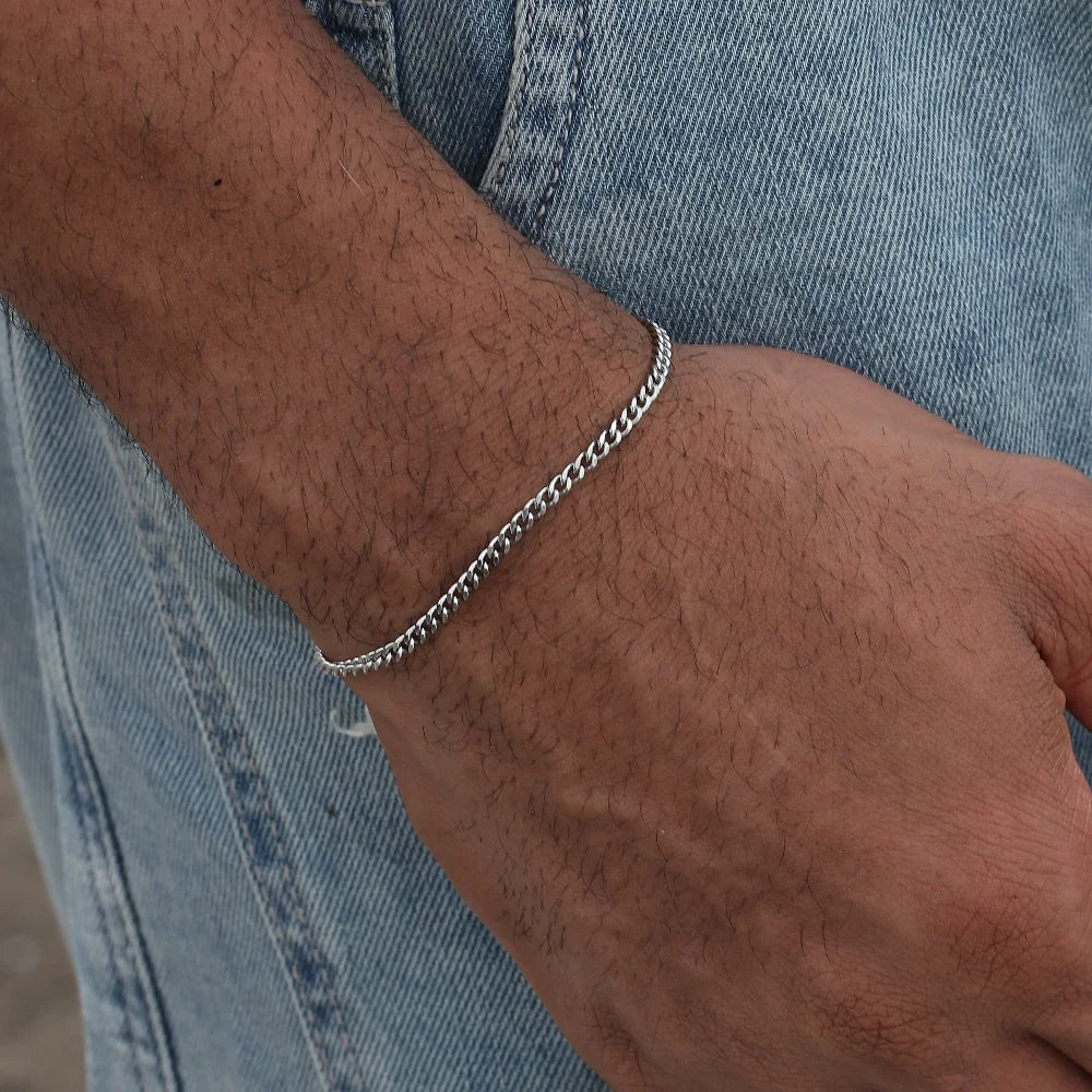 3mm Stainless Steel Cuban Chain Bracelet – Adjustable Hip Hop Men's Jewelry