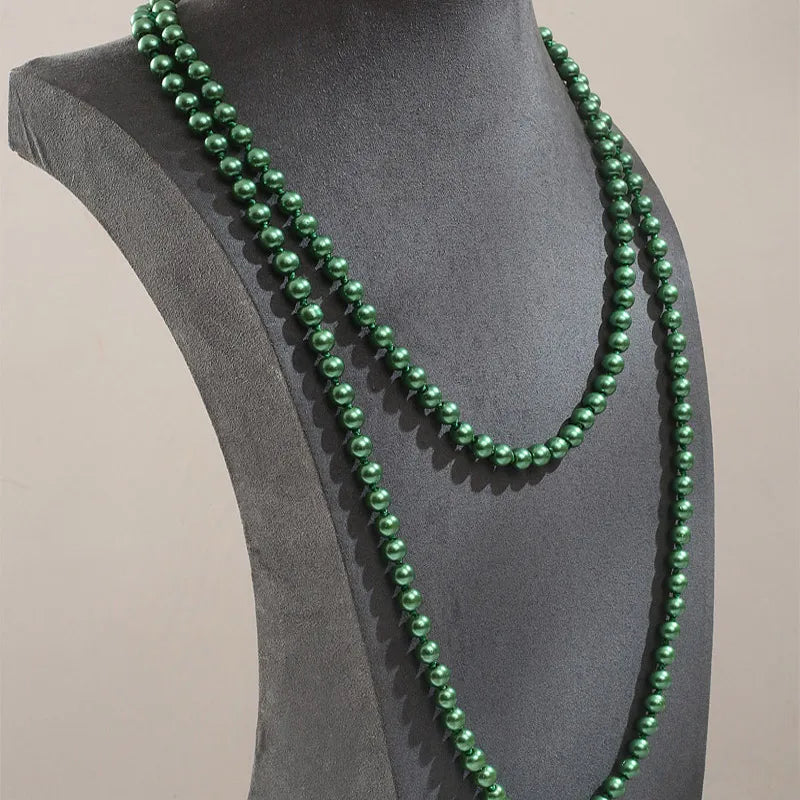 Long Simulated Pearl Necklace – Handmade Beaded Sweater Chain for Fashion