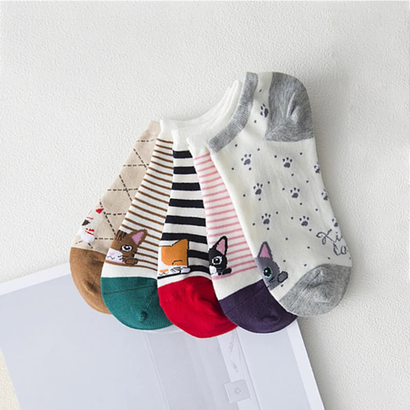 Cute Cat Ankle Socks – Cartoon Animal Kitten Cotton Hosiery for Women