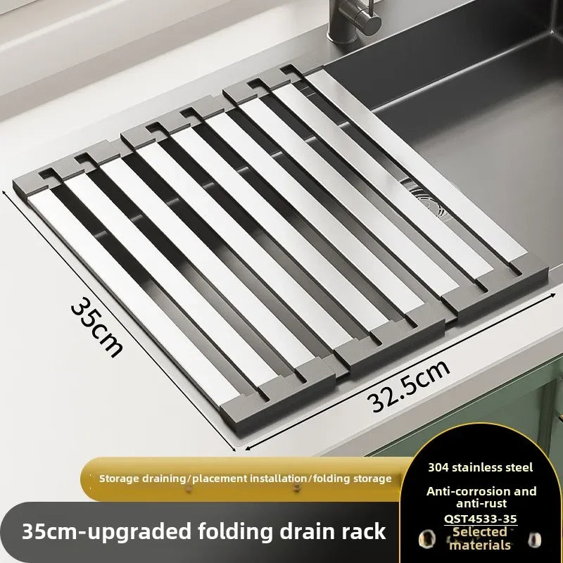Stainless Steel Roll Up Drain Rack – Foldable Kitchen Dish Drying Basket