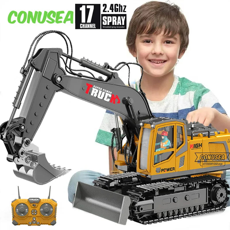 Alloy RC Excavator Toy – 2.4G Remote Control Engineering Truck for Kids