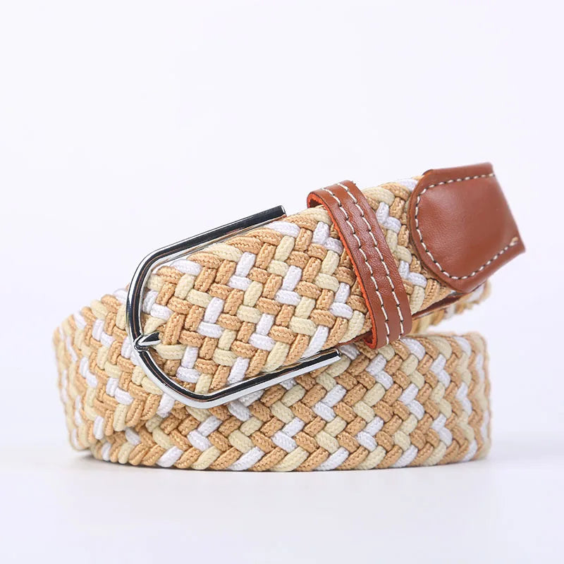 Woven Elastic Canvas Belt – Stretch Braided Buckle Strap for Casual Jeans