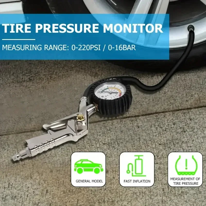 Tire Pressure Gauge – Air Inflator Gun for Car and Motorcycle Maintenance