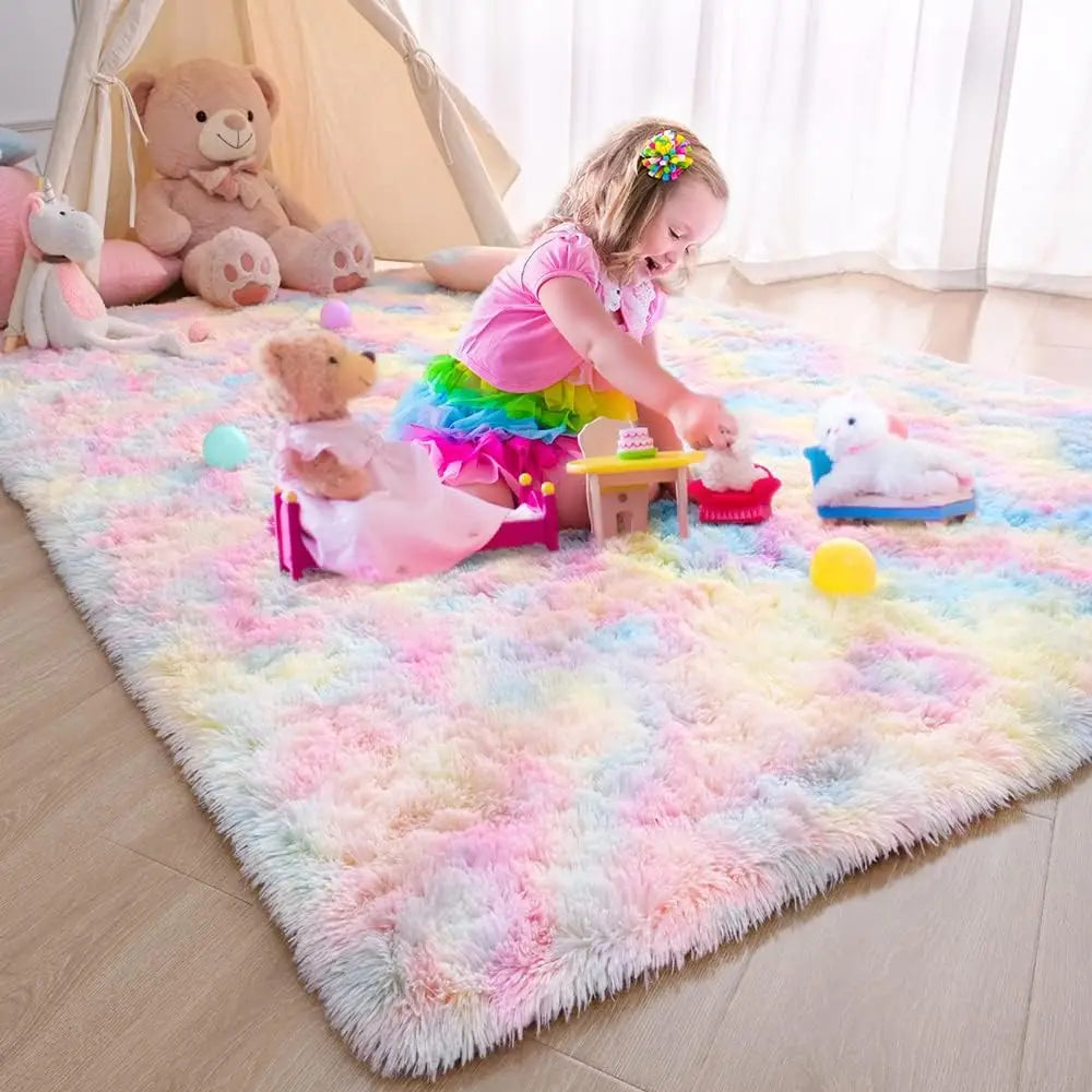 Plush Gray Area Rug – Fluffy Anti-Slip Velvet Carpet for Living Room Decor