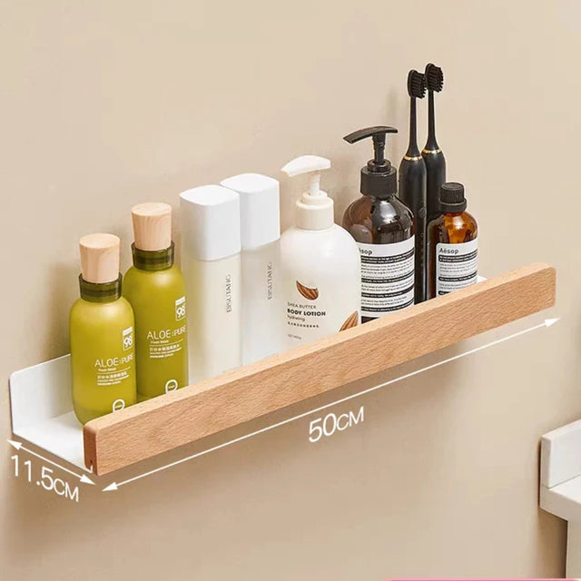 Corner Bathroom Shelf – Solid Wood Wall Mounted Organizer for Shower Storage