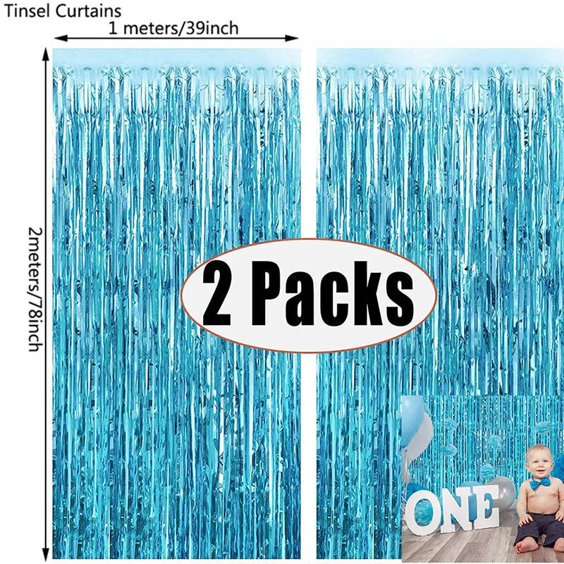 Metallic Foil Tinsel Fringe Curtains – Silver Backdrop for Party Decoration