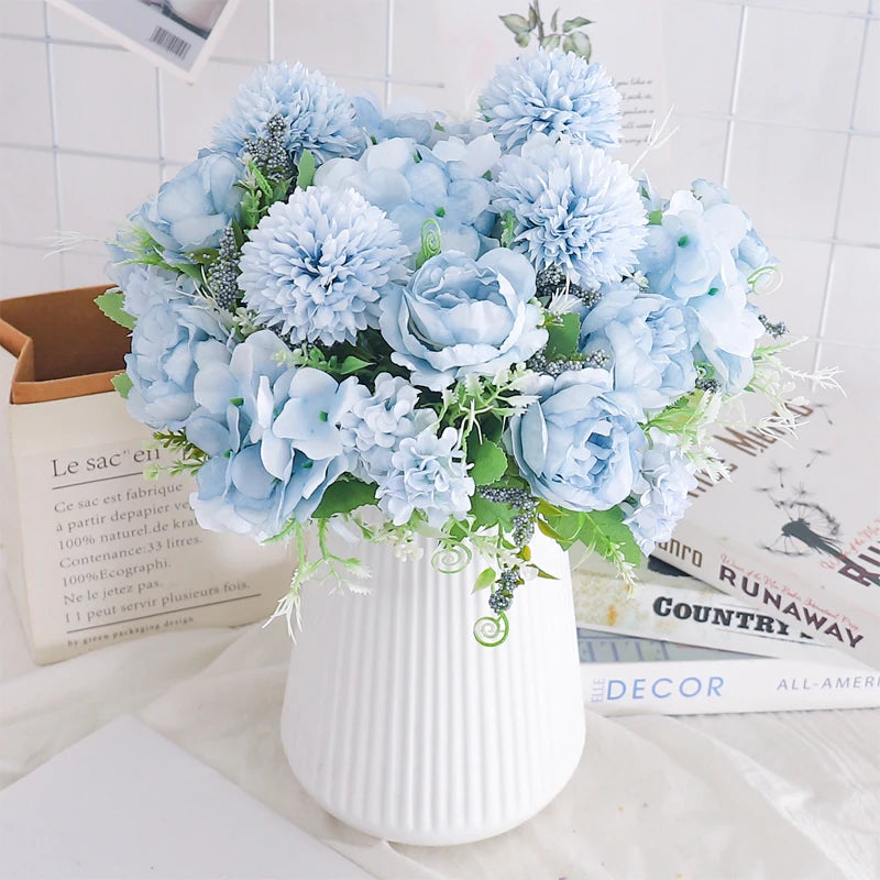 Silk Peony and Hydrangea Bouquet – Artificial Floral Decor for Wedding Home