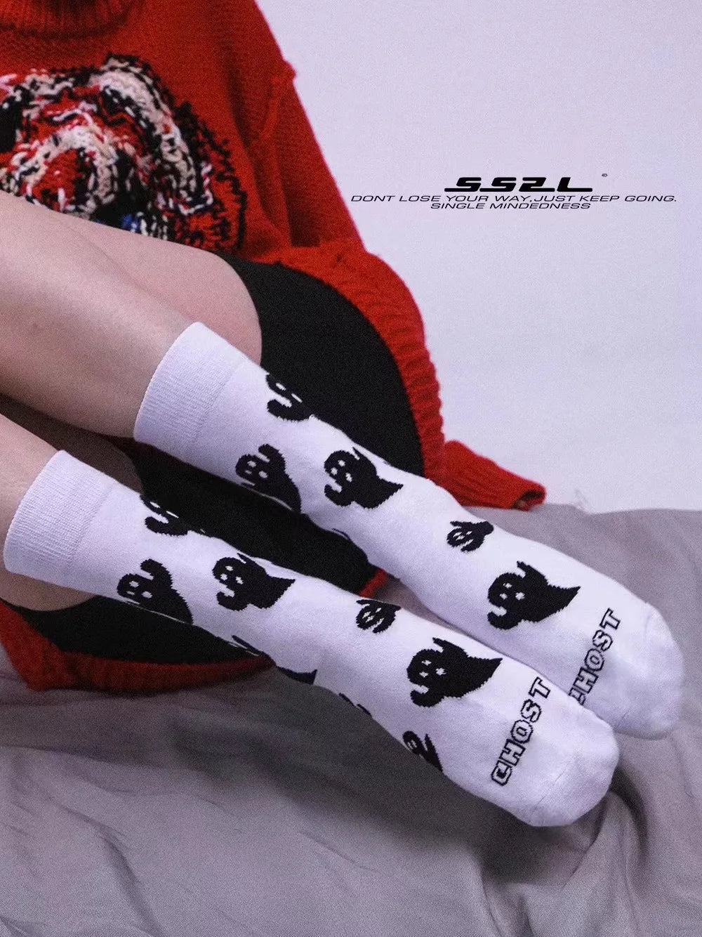 Ghost Print Crew Socks – Funny Harajuku Style for Halloween Cosplay