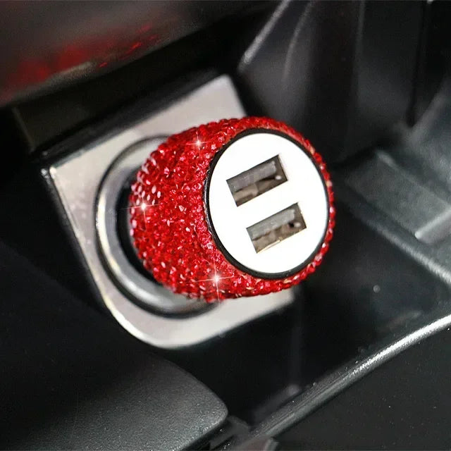 Bling Dual USB Car Charger – Diamond Fast Adapter for Women Interior Decor