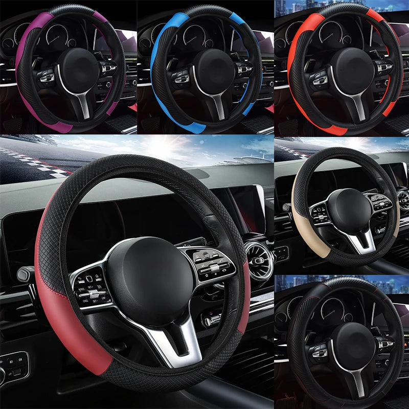 Faux Leather Steering Wheel Cover – 38cm Breathable Grip for Auto Interior