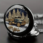 Forest Truck Quartz Pocket Watch – Vintage Necklace for Men Women and Kids