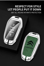Zinc Alloy Leather Car Key Case – Protective Remote Cover for Citroen Models