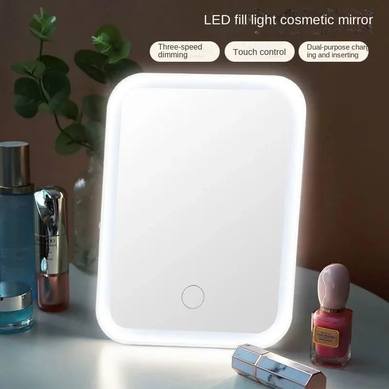LED Touch Screen Makeup Mirror – Foldable Cosmetic Light for Daily Vanity