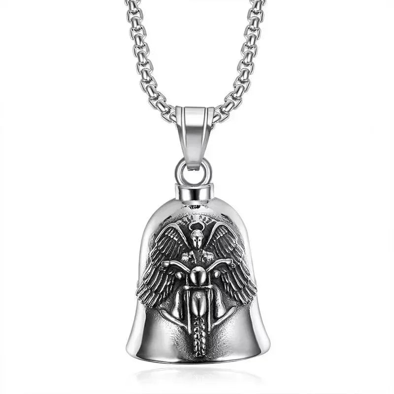 Vintage Jesus Cross Bell Pendant – Religious Biker Necklace for Men