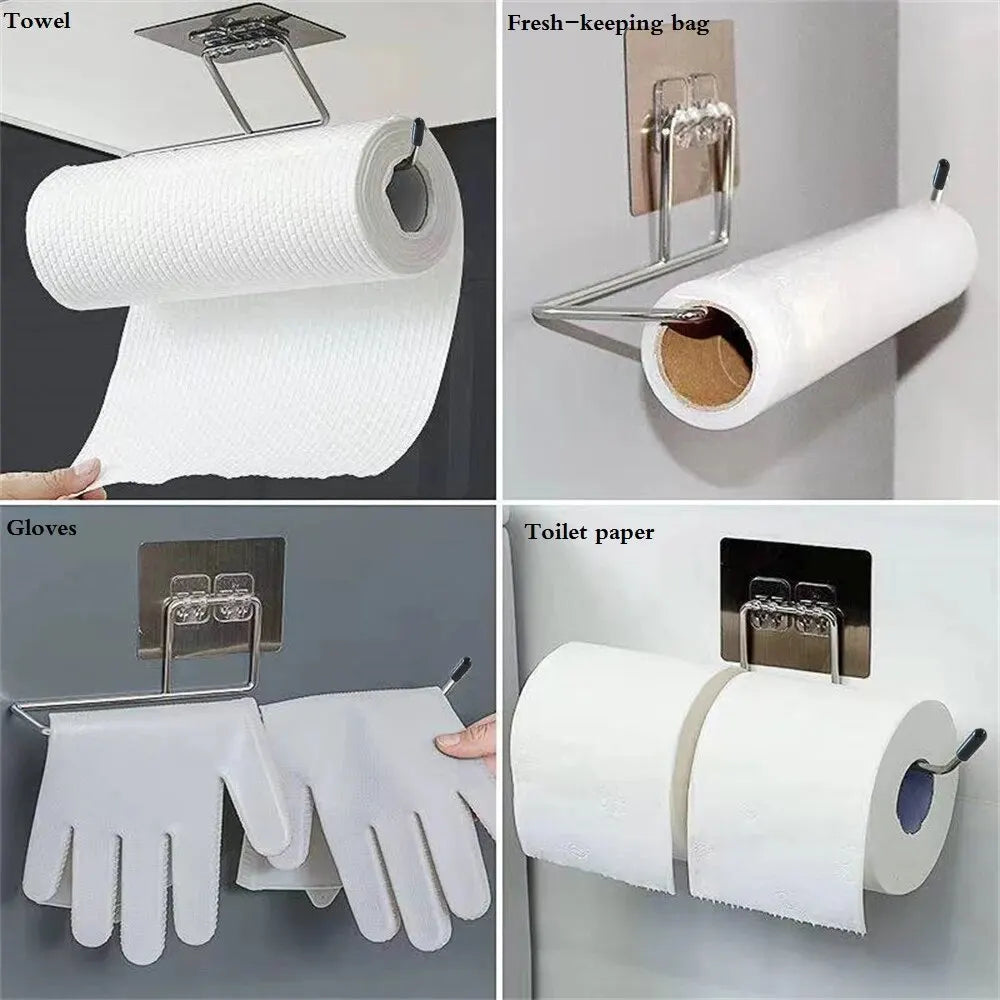 Adhesive Paper Towel Holder – Wall Mounted Rack for Kitchen Cabinet Storage