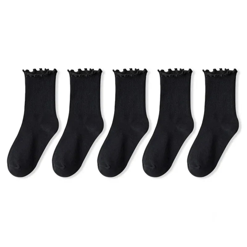 Ruffled Mid-Tube Socks – Breathable Cotton Casual Wear for Women