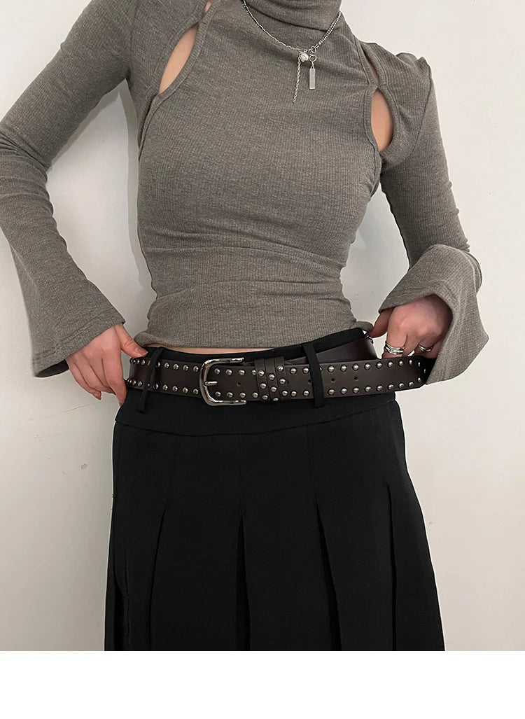 Rivet Studded Leather Belt – Fashion Waist Accessory for Women
