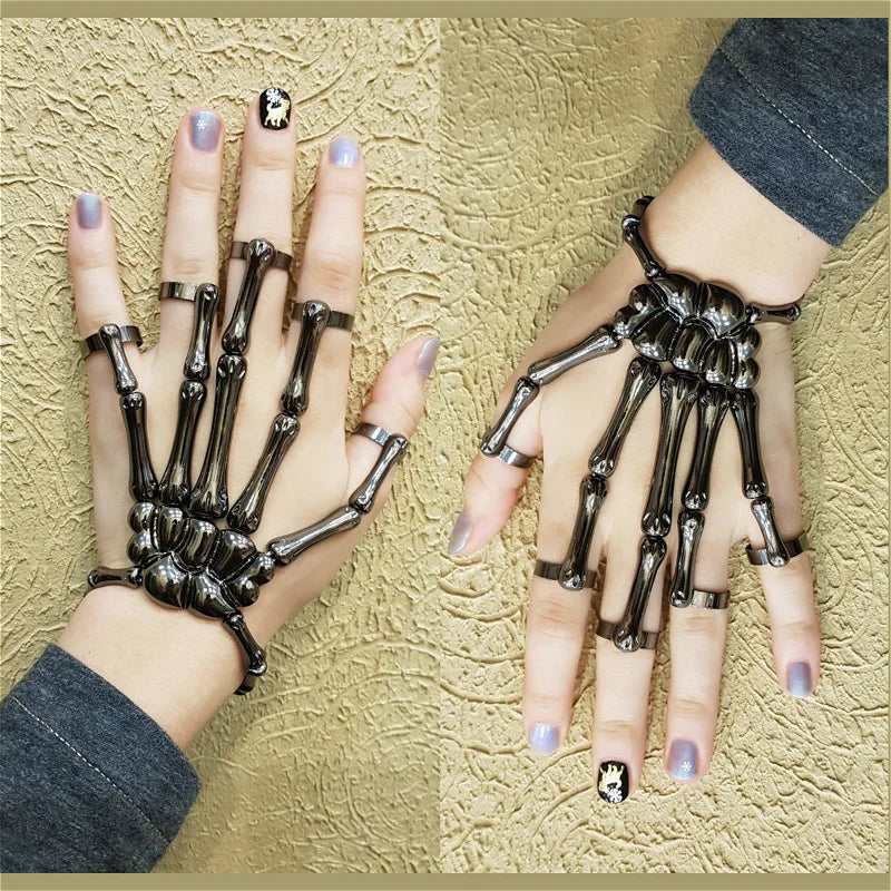 Skeleton Hand Bracelet – Adjustable Gothic Skull Bangle for Halloween Cosplay