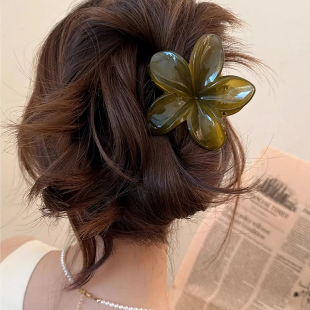 Laser Mermaid Flower Hair Clip – 8cm Large Plastic Claw for Women