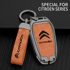 Zinc Alloy Leather Car Key Case – Protective Remote Cover for Citroen Models