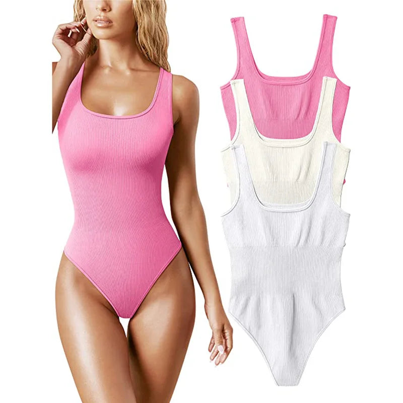 Ribbed Tummy Control Jumpsuit – Open Crotch Shapewear for Daily Compression