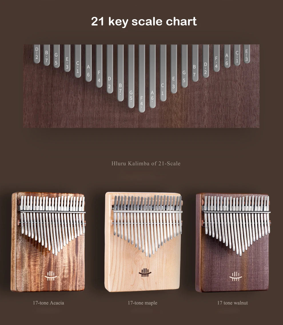 Hluru Wooden Kalimba – 21 Key Thumb Piano for Music Beginners and Education