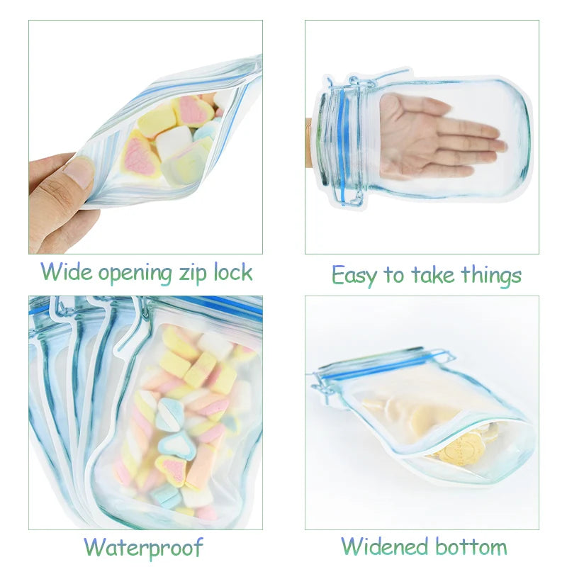 Reusable Mason Jar Zipper Bags – Leakproof Food Storage for Kitchen Snacks