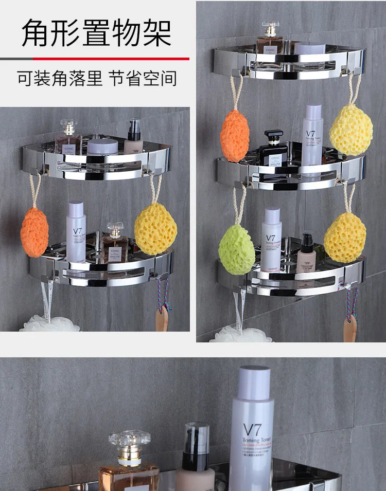 Stainless Steel Corner Shower Shelf – Wall Mounted Organizer for Bathroom Storage