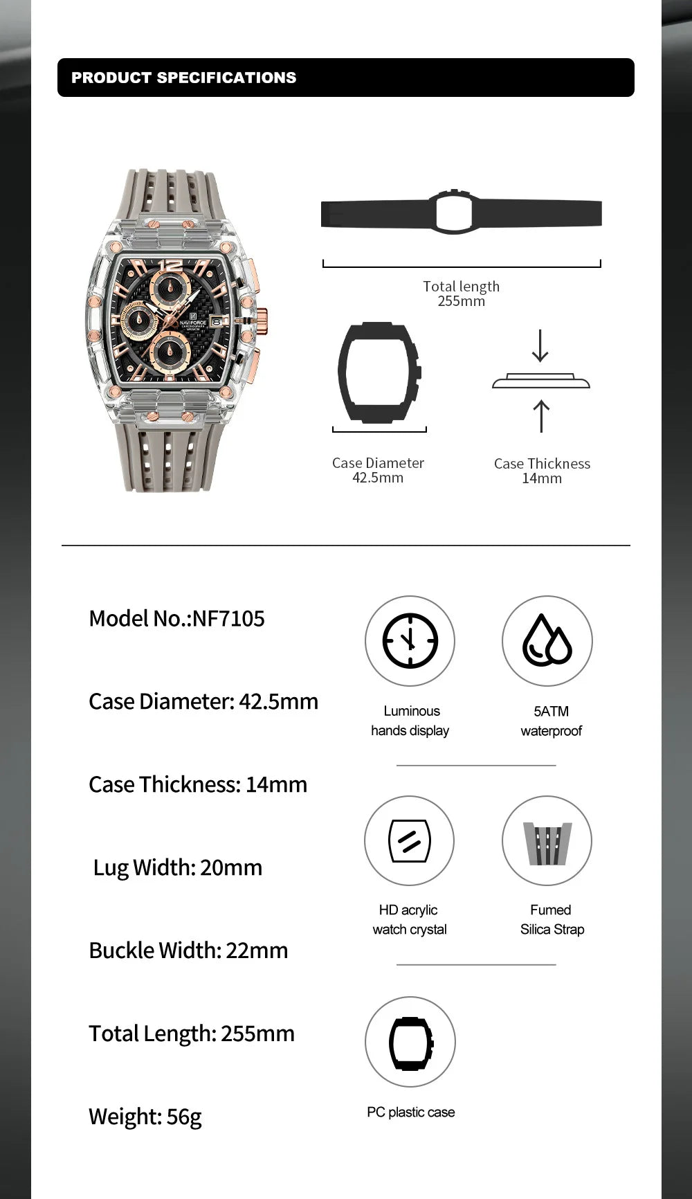 NAVIFORCE Silicone Chronograph Watch – Waterproof Sport Accessory for Men