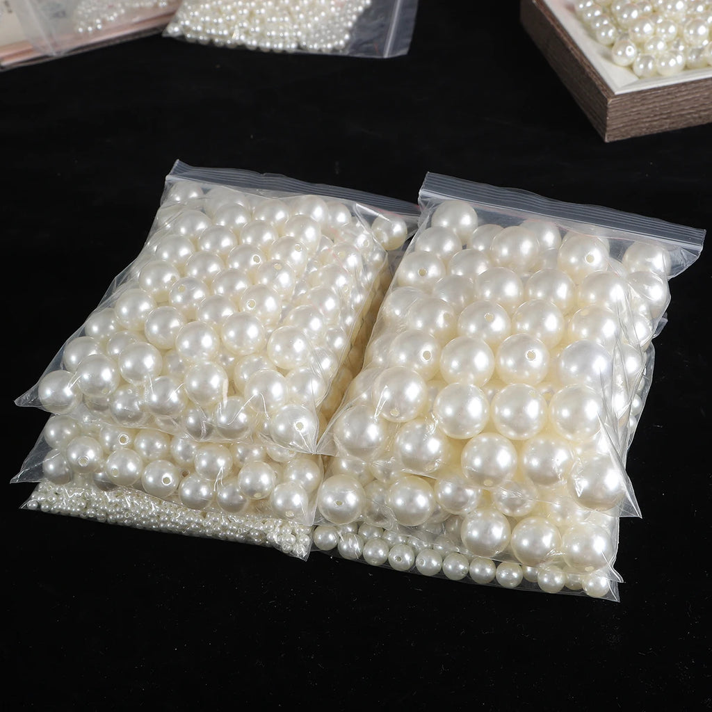 Beige ABS Imitation Pearl Beads – 3-20mm Round Spacer for Jewelry DIY Crafting