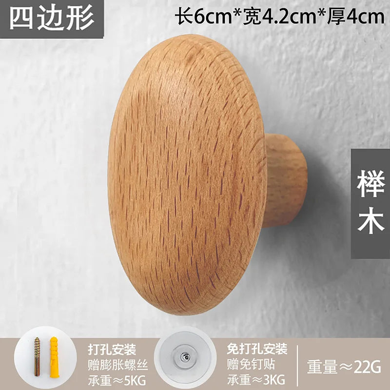 Natural Wooden Wall Hooks – Minimalist Coat and Hat Hanger for Entryway