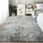 Plush Gray Area Rug – Fluffy Anti-Slip Velvet Carpet for Living Room Decor