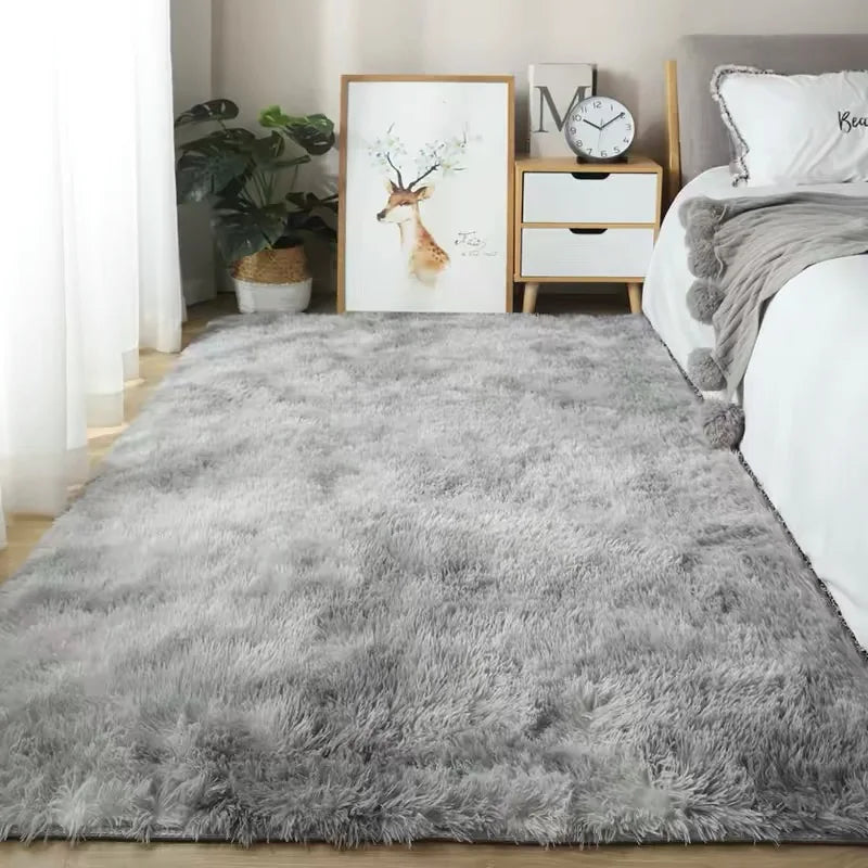 Plush Gray Area Rug – Fluffy Anti-Slip Velvet Carpet for Living Room Decor
