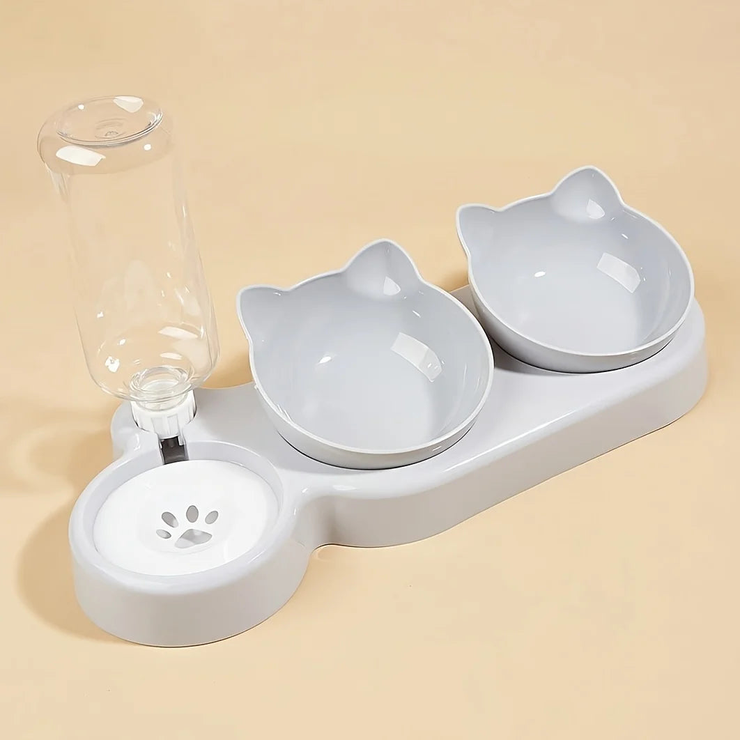 Tilted Cat Bowl Set – Gravity Water Feeder for Neck Protection
