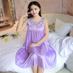 Ice Silk Sleep Dress – Plus Size Women's Tank Nightgown for Summer Housewear