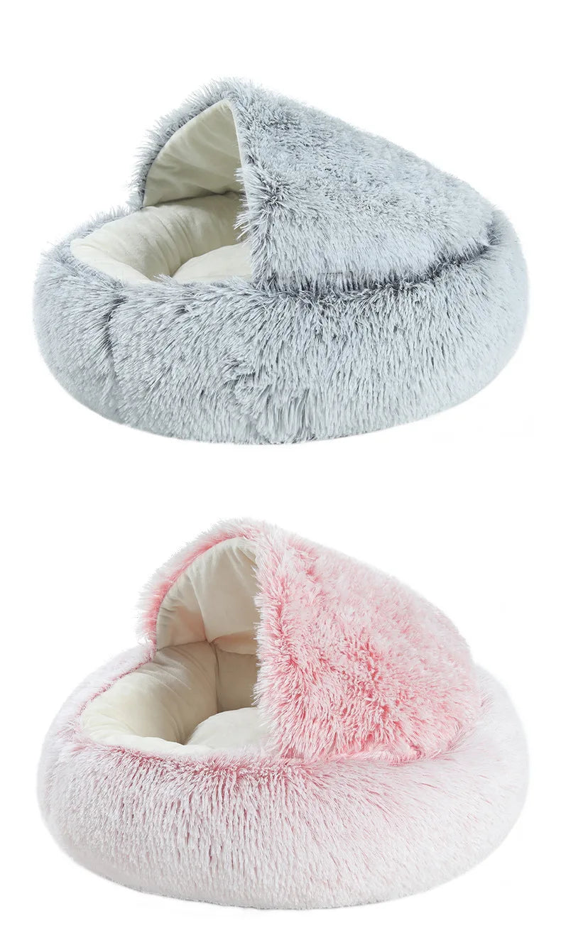 Semi-Enclosed Plush Pet Bed – Warm Winter Shell Nest for Cats and Small Dogs