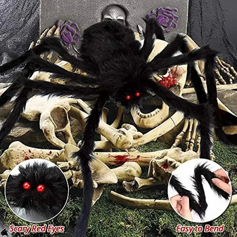 Giant Plush Spider Decoration – 30-200cm Horror Prop for Halloween Party