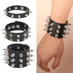 Studded Faux Leather Cuff Bracelet – Adjustable Spike Rivet Punk Cosplay