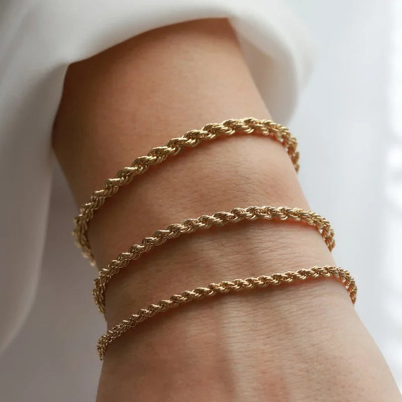 Stainless Steel Rope Chain Bracelet – Unisex Twisted Link Jewelry for Gift