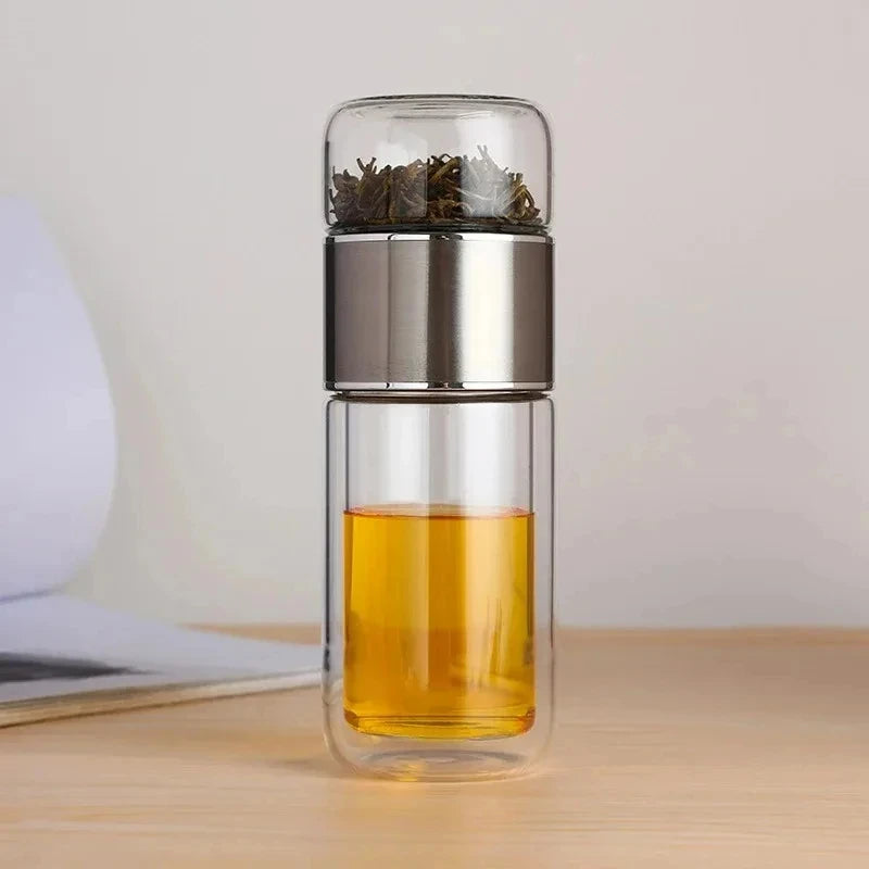 Borosilicate Glass Tea Infuser – Double Layer Bottle for Office and Travel