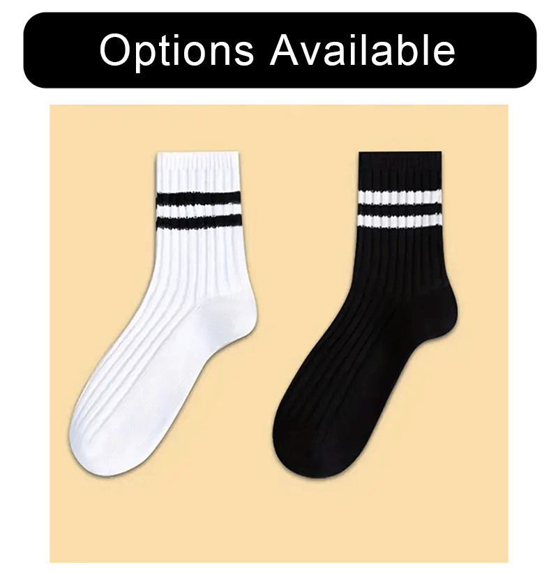 Striped Mid Tube Socks – Breathable Cotton Casual Footwear for Men