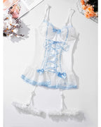 Pink Lace Bodysuit – Bow Knot Perspective Lingerie for Sexy Cosplay